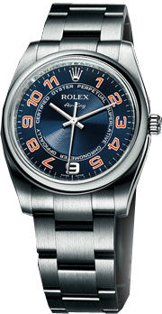 114200 blue dial orange Arabic numerals Rolex Oyster Perpetual