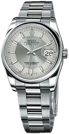 116200 steel and silver dial  index Oyster Rolex Datejust 36