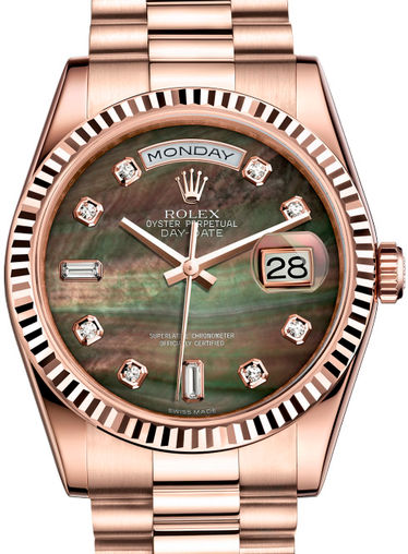 118235F Black mother-of-pearl set with diamonds Rolex Day-Date 36