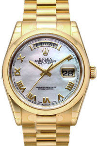 118208 White mother-of-pearl dial Roman numerals Rolex Day-Date 36