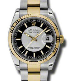 116233 black silver dial stick Oyster Rolex Datejust 36