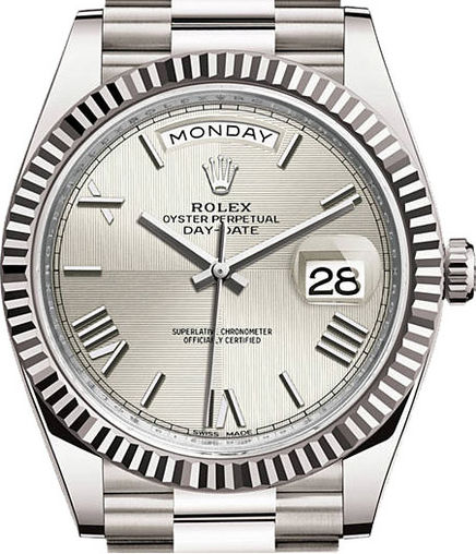 228239 Silver quadrant motif Rolex Day-Date 40