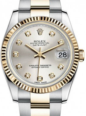 116233 silver diamond dial Oyster Rolex Datejust 36