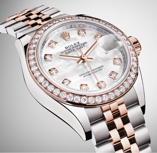 279381RBR White mother-of-pearl set with diamonds Rolex Lady-Datejust 28