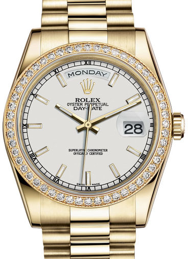 118348 White hour markers dial Rolex Day-Date 36
