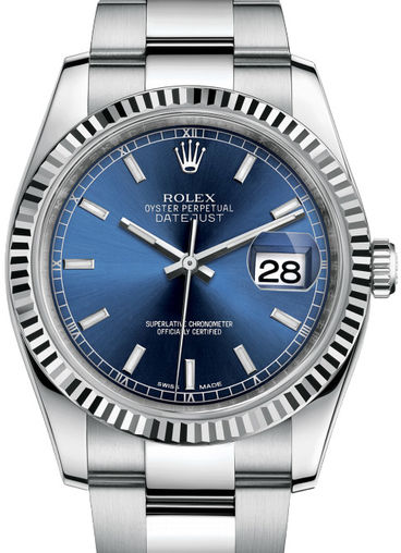 116234 Blue dial stick hour markers Rolex Datejust 36