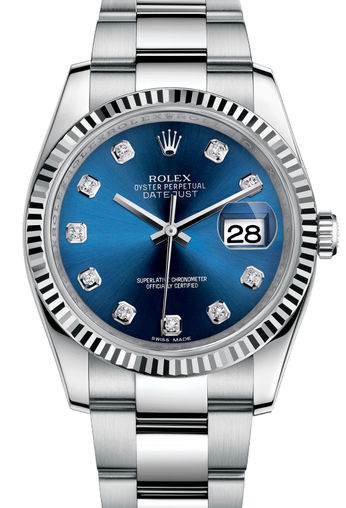 116234 Blue set with diamonds Oyster Bracelet Rolex Datejust 36