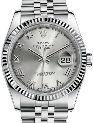 116234 Rhodium Roman Jubilee Bracelet Rolex Datejust 36
