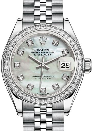 279384RBR White mother-of-pearl set with diamonds Rolex Lady-Datejust 28