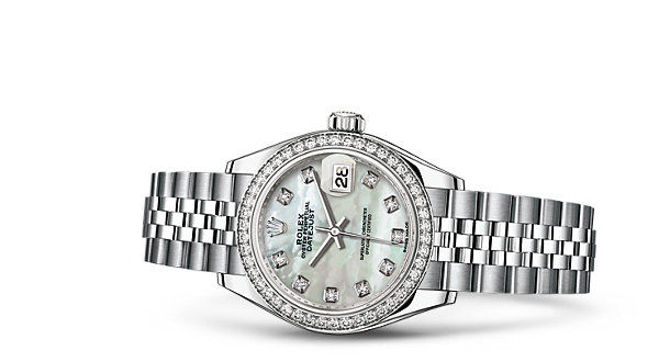 279384RBR White mother-of-pearl set with diamonds Rolex Lady-Datejust 28