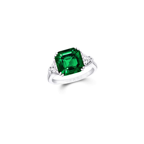 emerald with trilliant cut diamond side stones GRAFF Classic