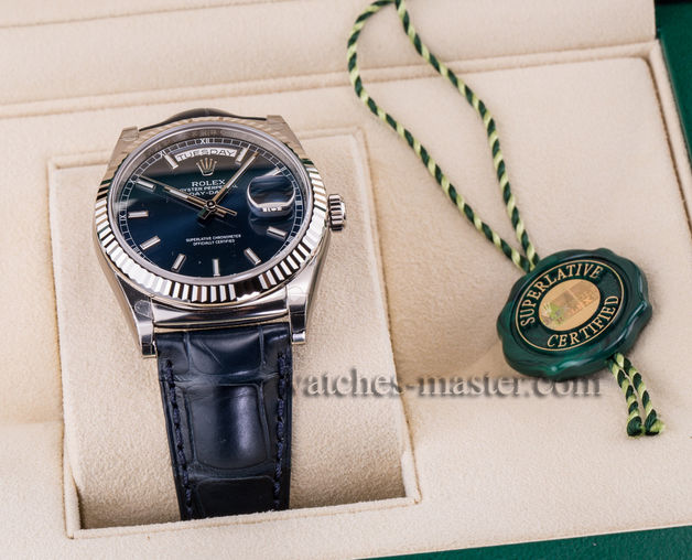 118139 Blue long-lasting blue luminescence Rolex Day-Date 36