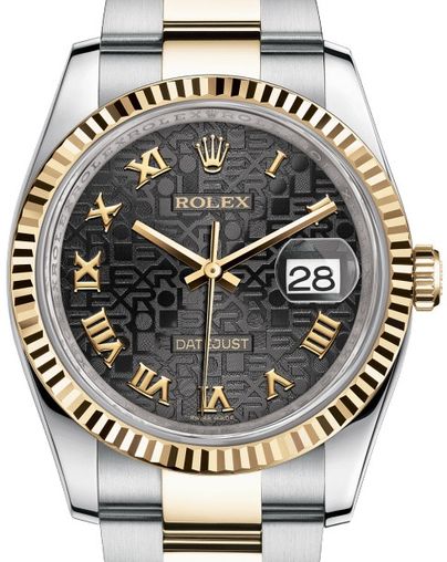 116233 black Jubilee Roman numerals dial Oyster Rolex Datejust 36