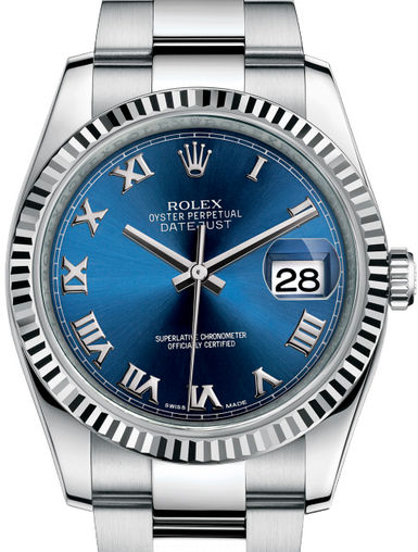 116234 Blue Roman Oyster Bracelet Rolex Datejust 36
