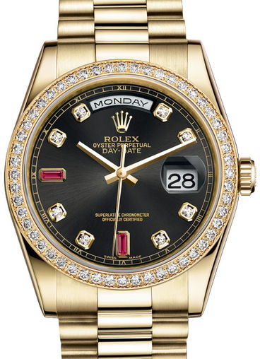 118348 Black set with diamonds and rubies Rolex Day-Date 36