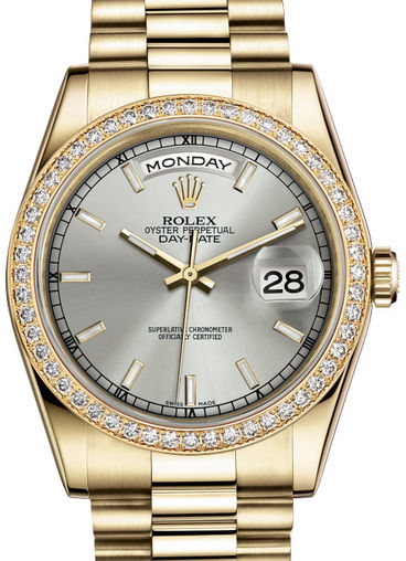 118348 Silver hour markers dial Rolex Day-Date 36