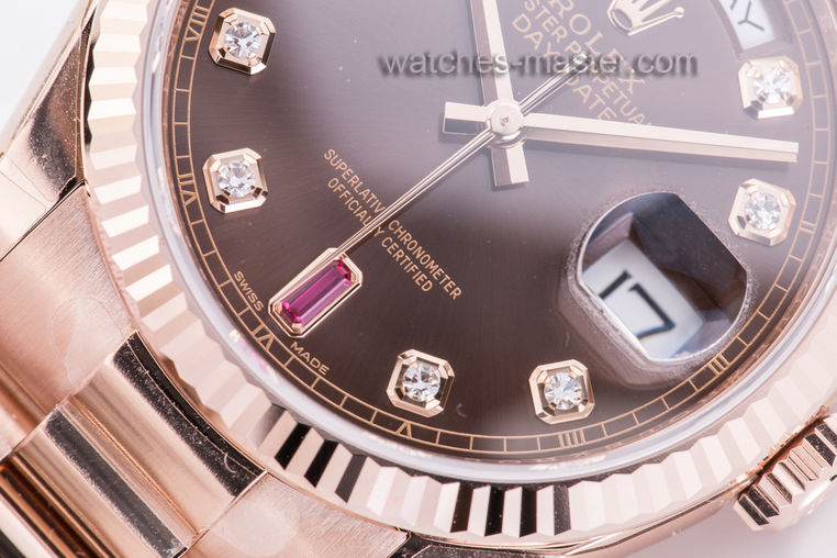 118235F Chocolate set with diamonds and rubies Rolex Day-Date 36