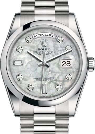 118206 White mother-of-pearl set with diamonds Rolex Day-Date 36