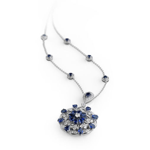 White gold necklace diamonds and blue sapphires Verdi Gioielli Soul