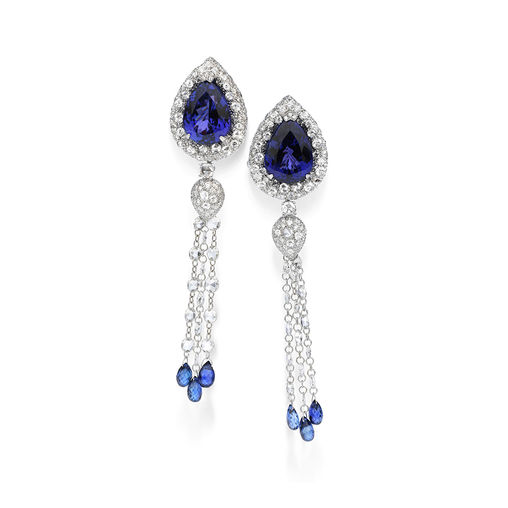 White gold earrings diamonds, sapphires and tanzan Verdi Gioielli Blues